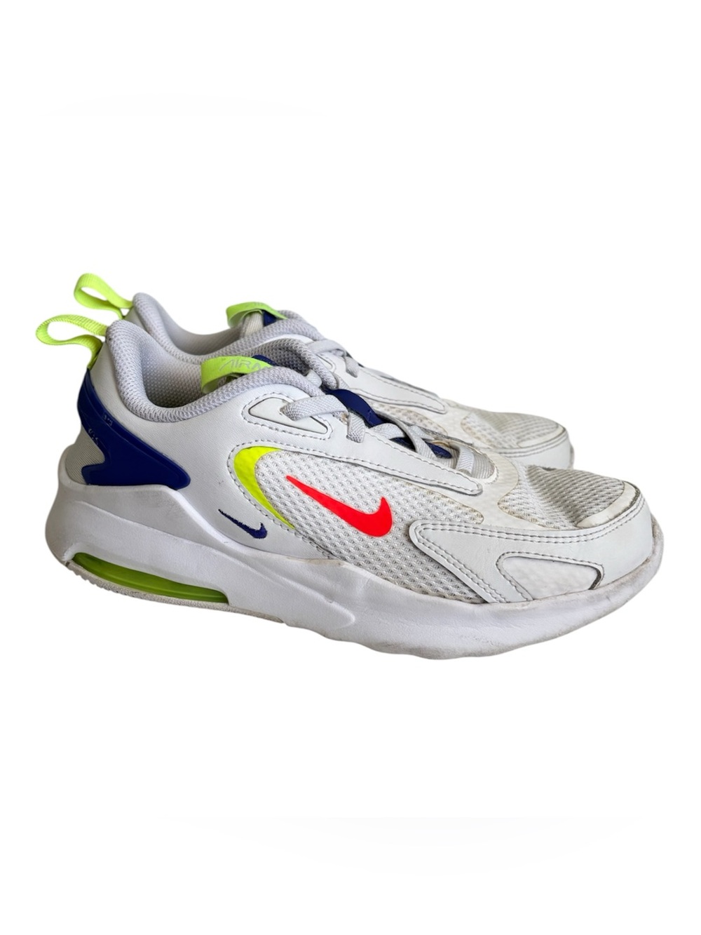 Nike Kids White Sneakers with Neon Yellow & Royal Blue Accents